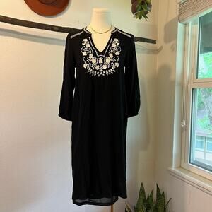Old Navy Black Flowy White Floral Embroidered Summer Dress Size XS NEW